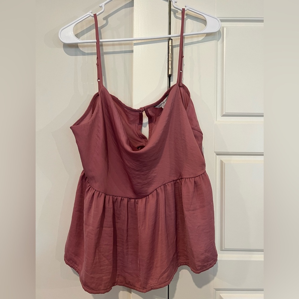 American Eagle satin pink/mauve spaghetti strap peplum tank